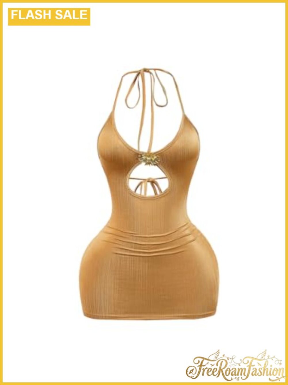 Metallic Cut Out Halter Mini Dress Bodycon Sleeveless Party Club